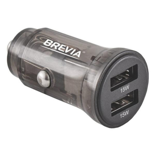 Автомобільний зарядний пристрій Brevia ePower DualDrive 15W 2xUSB-A, transparent black
