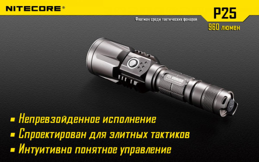 Кишеньковий ліхтар Nitecore P25 SMILODON, 960 люмен, чорний