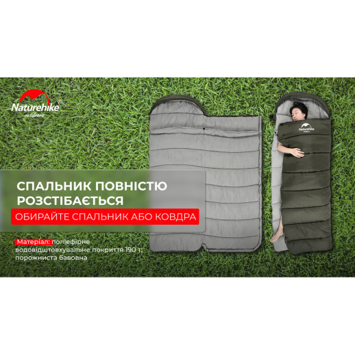Спальник з капюшоном Naturehike U350 NH20MSD07, (1°C), коричневий, лівий