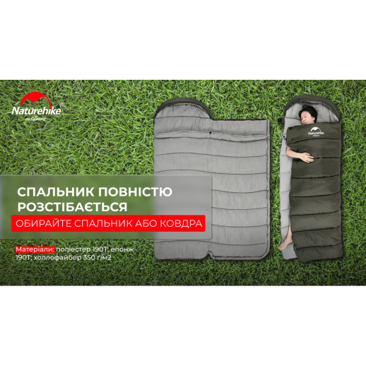 Спальник з капюшоном Naturehike U350 NH20MSD07, (1°C), коричневий, лівий
