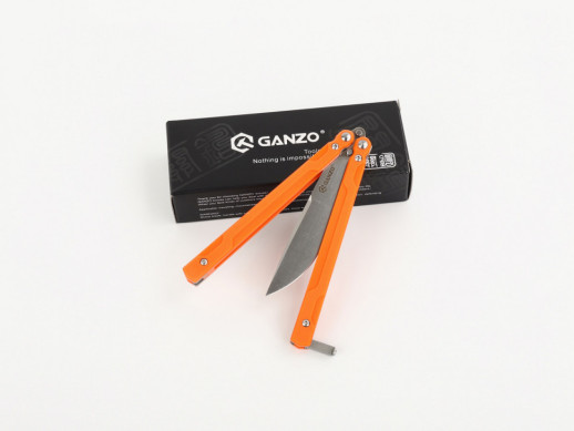 Нiж-метелик (балiсонг) Ganzo G766-OR (відкрита упаковка/затягнутий осьовий гвинт)