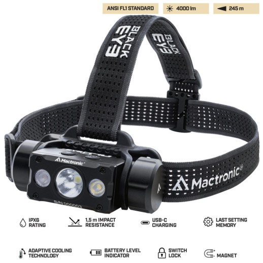 Ліхтар налобний Mactronic Black Eye H40 (4000 Lm) Cool White/Red LED Rechargeable Type-C (THL0061)