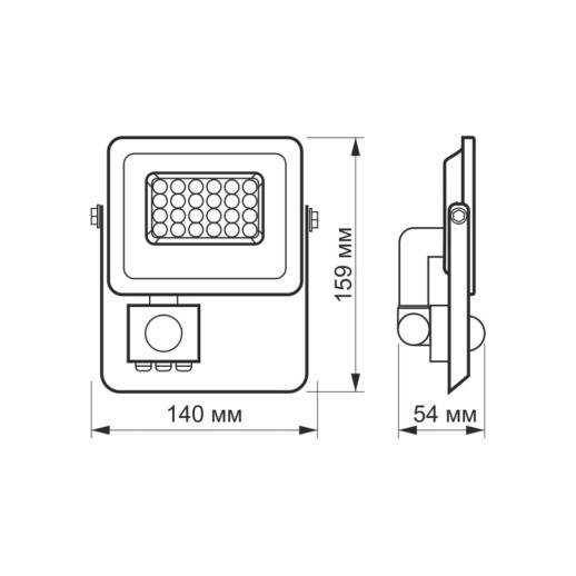 Прожектор VIDEX 10W 5000K з датчиком руху та освітлення 220V White (VL-F2e-105W-S)