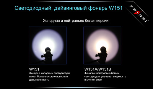 Ліхтар для дайвінгу Ferei W151 CREE XM-L (холодне світло діода)