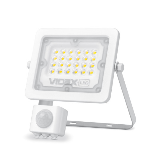 Прожектор VIDEX 20W 5000K з датчиком руху та освітлення 220V White (VL-F2e-205W-S)