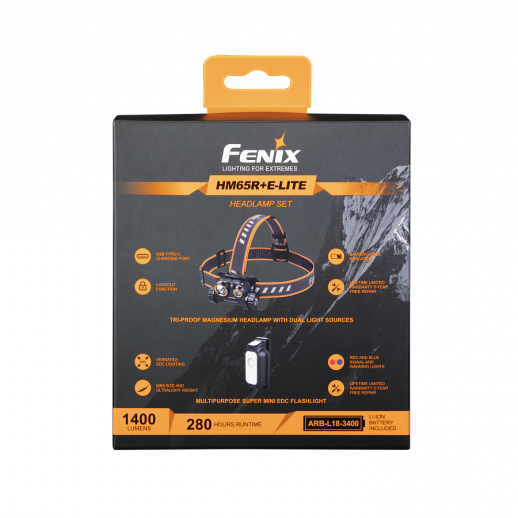 Ліхтар налобний Fenix HM65R + Ліхтар універсальний Fenix E-LITE (вскрита упаковка)
