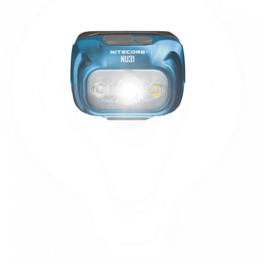 Ліхтар налобний Nitecore NU31 (Білий + Червоний LED, 550 люмен, 9 режимів, USB-C), синій