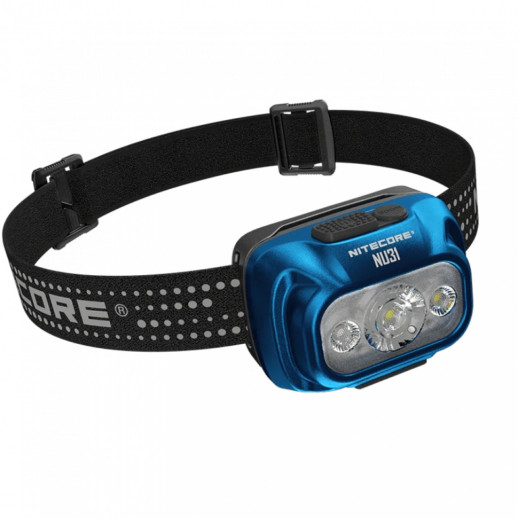 Ліхтар налобний Nitecore NU31 (Білий + Червоний LED, 550 люмен, 9 режимів, USB-C), синій