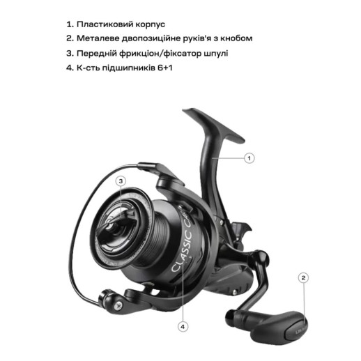 Котушка Brain Classic Carp Baitrunner 4000 4+1BB 5.0:1 Screw Handle