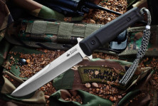 Ніж Kizlyar Supreme Trident кратон сатин, сталь AUS8, Камо піхви