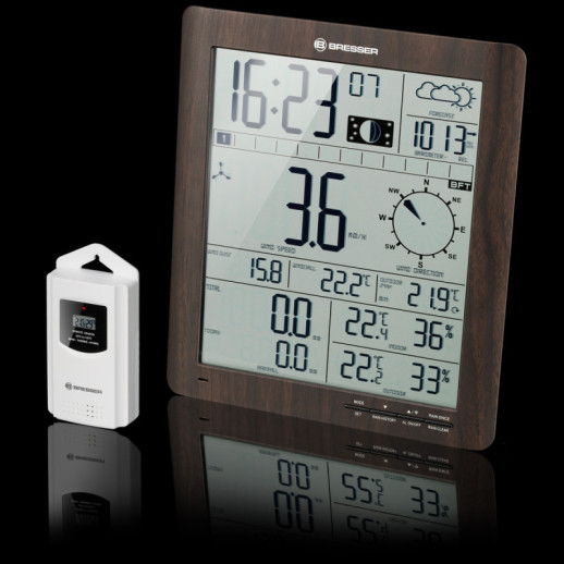 Метеостанція Bresser ClimaTemp XXL Weather Center with Display in Wooden, коричнева, (7002420)