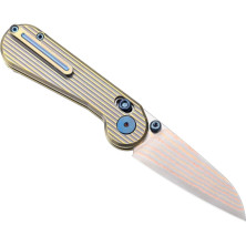 Ніж-антистрес Hightron EdgePlay, дамаск з міддю, титан TC4, золотистий