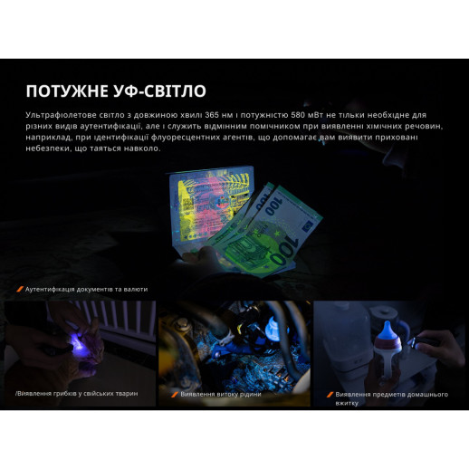 Ліхтар наключний Fenix E06R, чорно-коричневий | Лімітована серія