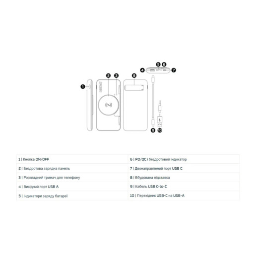 Повербанк Nebo 10K Powerbank w/ Kickstand & wWreless Charging, 10 000 mAh (NB NEB-PBK-0010-G)