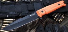 Ніж Kizlyar Supreme Delta чорний, сталь D2, помаранчева рукоять, чорні піхви