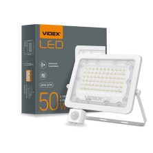 Прожектор VIDEX 50W 5000K з датчиком руху та освітлення 220V White (VL-F2e-505W-S)