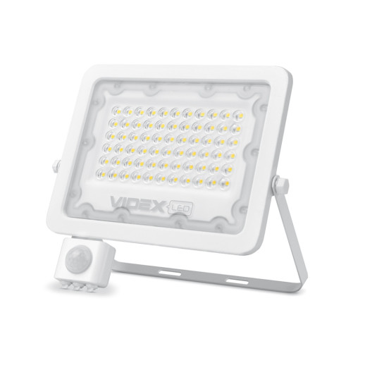 Прожектор VIDEX 50W 5000K з датчиком руху та освітлення 220V White (VL-F2e-505W-S)