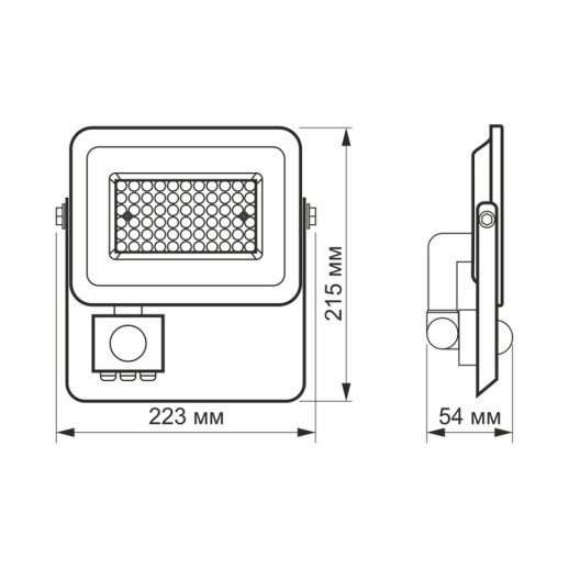Прожектор VIDEX 50W 5000K з датчиком руху та освітлення 220V White (VL-F2e-505W-S)