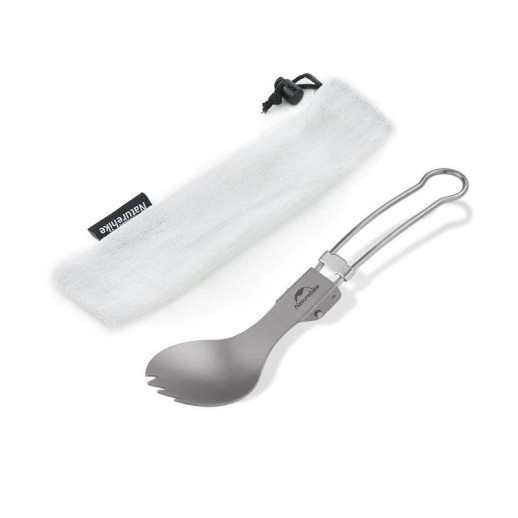 Ложко-вилка титановая складная Naturehike NH19C001-J серая с мешочком (поврежденная упаковка)