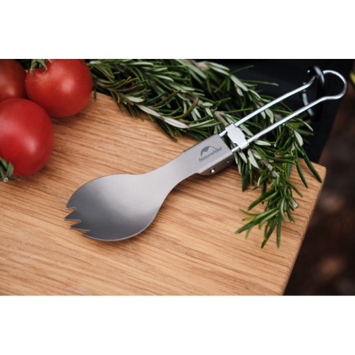 Ложко-вилка титановая складная Naturehike NH19C001-J серая с мешочком (поврежденная упаковка)