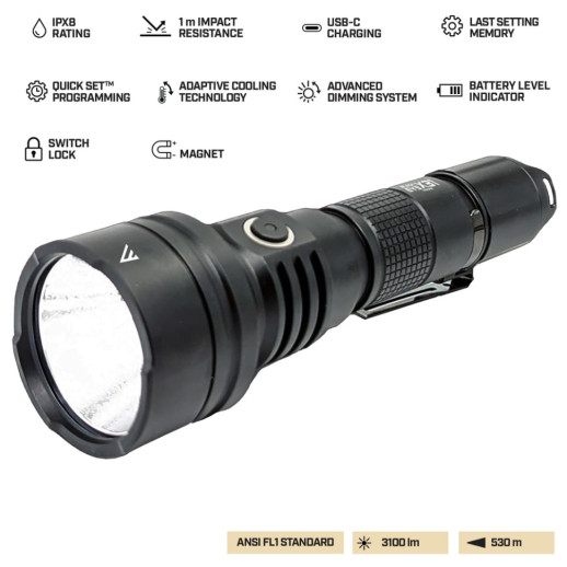 Фонарь тактический Mactronic Black Eye X31 (3100 Lm) Programmable Rechargeable Type-C (THH0081)