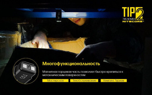 Фонарь Nitecore TIP2 (CREE XP-G3 S3 LED, 720 люмен, 4 режима, USB) (поврежденная упаковка/ремонт кнопки)