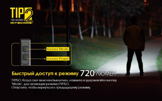 Фонарь Nitecore TIP2 (CREE XP-G3 S3 LED, 720 люмен, 4 режима, USB) (поврежденная упаковка/ремонт кнопки)