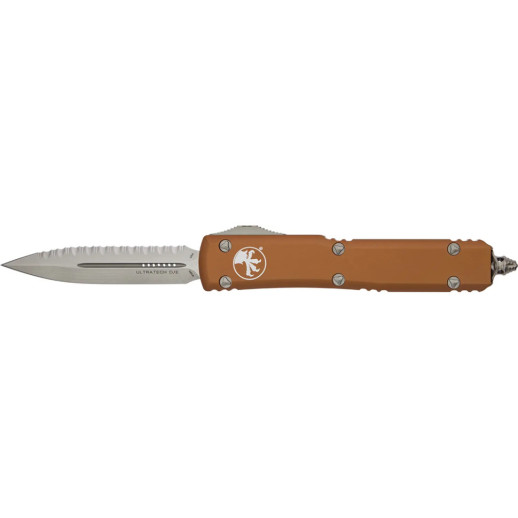Нож Microtech Ultratech Double Edge Serrated Stonewash Aluminum Tan