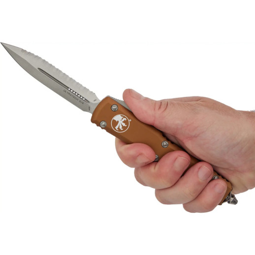 Нож Microtech Ultratech Double Edge Serrated Stonewash Aluminum Tan
