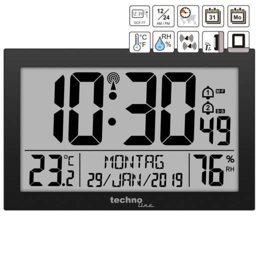 Часы настенные Technoline WS8016 Black (WS8016 schwarz)