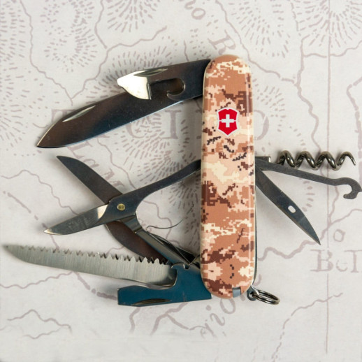 Складной нож Victorinox HUNTSMAN ARMY Пиксель песочный с красн Лого 1.3713.7.W3945p