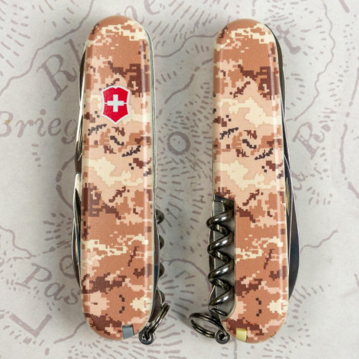 Складной нож Victorinox HUNTSMAN ARMY Пиксель песочный с красн Лого 1.3713.7.W3945p