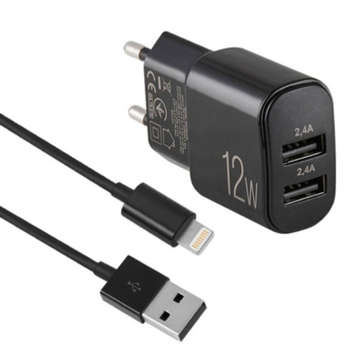 Сетевое зарядное устройство Brevia ePower 12W 2xUSB-A + Cable USB-A to Lightning 1m