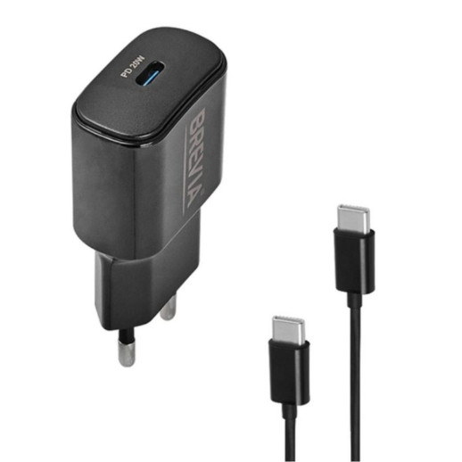 Сетевое зарядное устройство Brevia ePower PD20W + Cable USB-C to USB-C 1m
