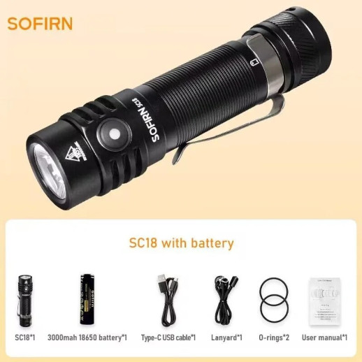 Фонарь Sofirn SС18 SST40 18650, черный (открытая / поврежденная упаковка)
