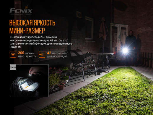 Фонарь Fenix E03R (светодиод Match CA18 и Everlight 2835) повреждена упаковка