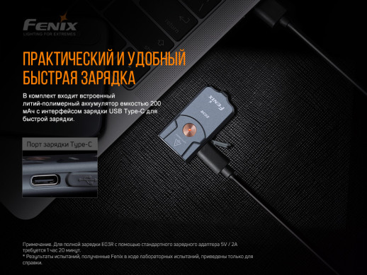 Фонарь Fenix E03R (светодиод Match CA18 и Everlight 2835) повреждена упаковка