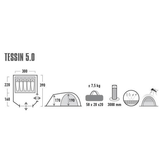 Палатка High Peak Tessin 5 Nimbus Grey
