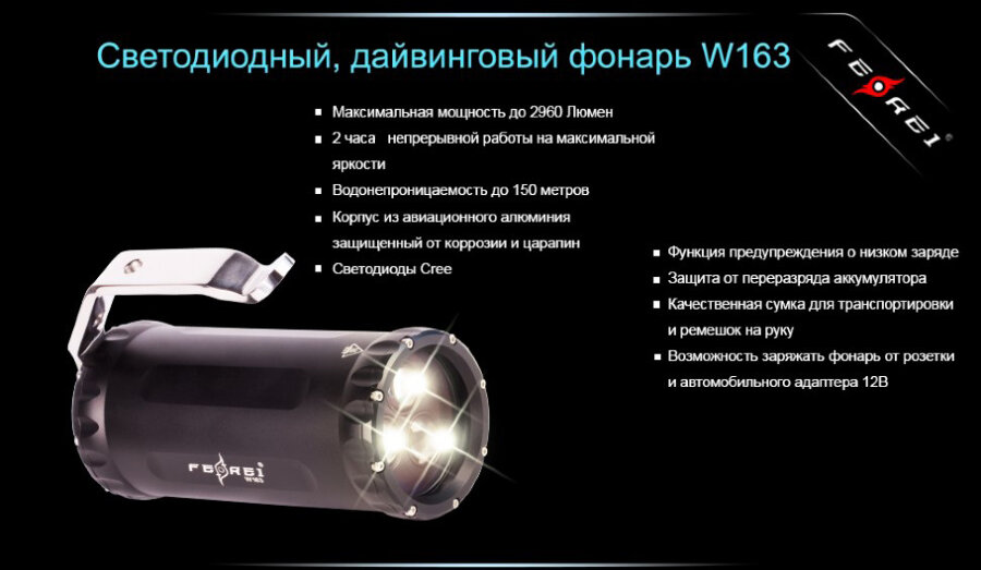 Фонарь Ferei W163, холодный свет