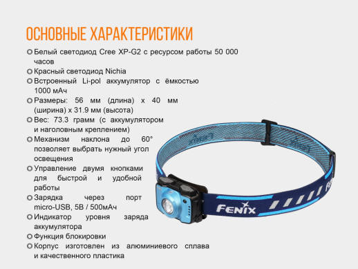 Налобный фонарь Fenix HL12R Cree XP-G2 (синий) 1