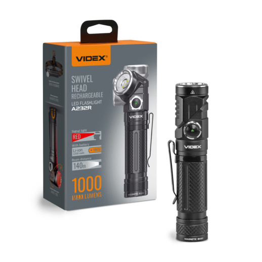 Портативный светодиодный фонарик VIDEX VLF-A232R 1000Lm 5000K (Открытая упаковка / потертости на корпусе / замена диода)