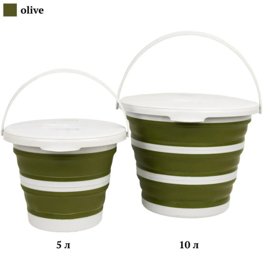 Ведро Tribe Water Bucket Lid 5 л силиконовое с крышкой T-FJ-0049, olive