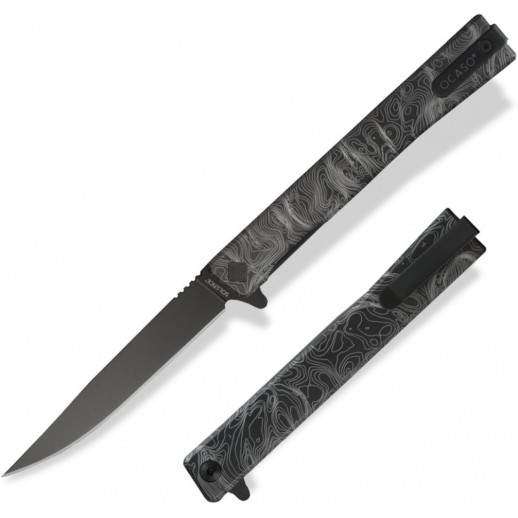 Нож Ocaso Solstice, Engraved titanium Topo Pattern, Black