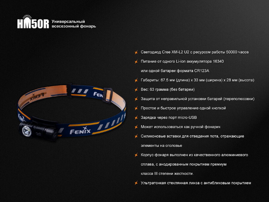 Налобный фонарь Fenix HM50R XM-L2 U2 34390