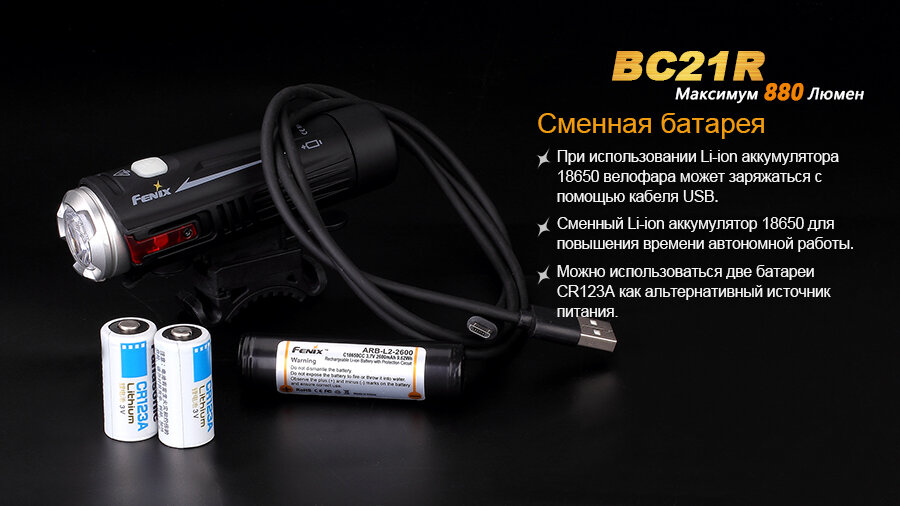 Велофара Fenix BC21R (отсутствует резинка крепления к рулю) 53984