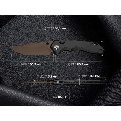 Нож складной туристический Civivi Elite Brova, (8.7 см) CPM S35VN / Aluminum черный