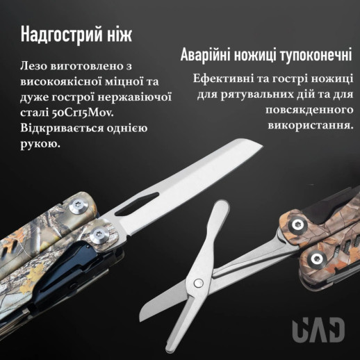 Мультитул профессиональный UAD ForestPro 19 инструментов Камуфляж 420/440