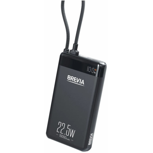 Повербанк (Power Bank) Brevia ePower LCD 10000mAh 22,5W SuperSlim Metal Black + cable
