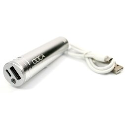 Мобильная батарея DOCA 2600mah silver с фонарем