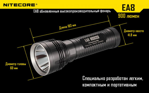 Карманный фонарь Nitecore EA8, 900 люмен, теплый